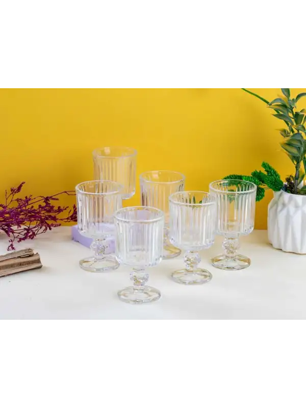 Verde Desen 6lı Kahve Yanı Ayaklı Su Bardak Şeffaf 80ml