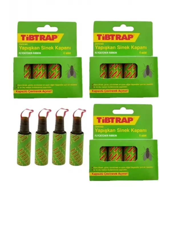 Yapışkan Karasinek Tuzağı Sinek Bandı 4lü Set (3 KUTU-12 TÜP)