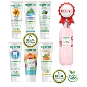 Agarta 6lı Aile Paketi Diş Macunu Seti + Doğal Gül Suyu Hediye (Aktif Karbon, Misvak, Naneli, Çocuk)