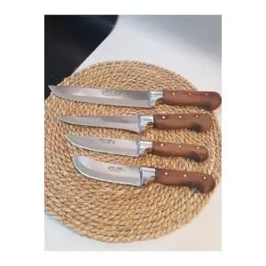 Ahşap Bıçak Seti Et Sebze Yüzme Sıyırma 4 Lü Mutfak Bıçağı Bileme Hediye