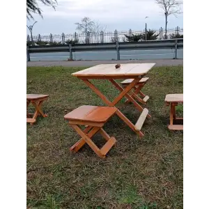 Ahşap Katlanabilir Tabure ve Masa Bahçe Kamp Piknik