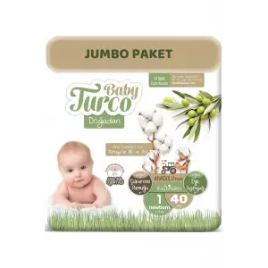 Baby Turco Bebek Bezi Doğadan Beden:1 (2-5kg) Yeni Doğan 40 Adet (göbek Bağı Oyuntulu) Jumbo