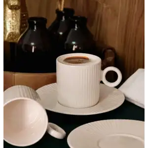 Farika Elif 12 Prç Yalın Kahve Fincan Takımı