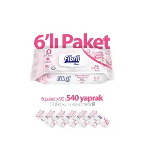 Fibril Gül Kokulu Islak Mendil 6x90 Lı Paket 540 Yaprak