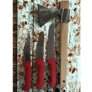 Handmade Sürmene Sürbisa Paltalı Kasap Kurban Et Doğrama Seti 4 lü + Masat