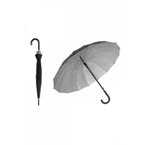 Şemsiye 90 cm – 12 Telli Siyah Dış, Gümüş İç – Baston Skybelt Büyük Boy Yağmurluk Şemsiye