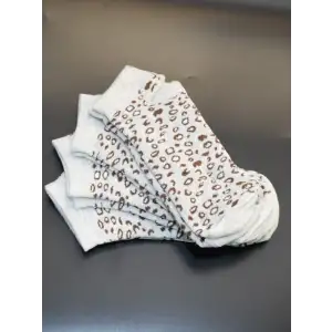 Kadın 12li Pamuklu Leopar Desenli Patik Çorap Bej