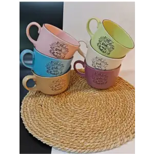 Keramika Mottolu 6 Parça Jumbo Boy Fincan Takımı 400ml