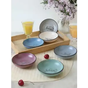 Keramika Rainbow Motto Halka Sosluk / Çerezlik 13 Cm 6 Adet