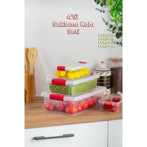 Dikdörtgen 4lü Sızdırmaz Kapaklı Gıda Erzak Saklama Kabı Seti | Kilitli | BPA Free
