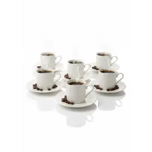 Farika Porselen Bahar 12 Parça 6 Kişilik Yalın Porselen Kahve Fincanı Takımı