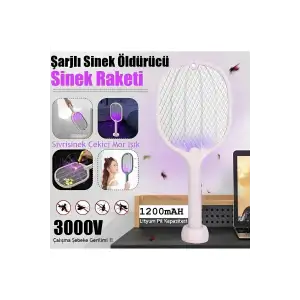 Şarjlı Sinek Öldürücü Sivrisinek Raketi Elektrkli Karasinek Haşere Kovucu Mavi Işıklı Sineklik Aleti