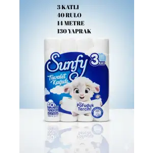 Sunfy 40lı Tuvalet Kağıdı - 3 Katlı %100 Saf Selüloz Yumuşaklığı