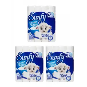 Sunfy 40lı Tuvalet Kağıdı 3 PAKET - 3 Katlı %100 Saf Selüloz Yumuşaklığı