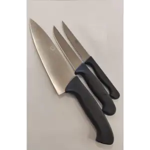 Sürdövbisa 3lü Şef Bıçaklı Mutfak Seti Siyah Plastik Sap