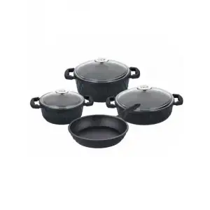 Carabella Döküm Cam Kapaklı 7 Parça Tencere Seti Siyah - Tac-3817