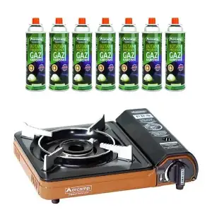 Tekli Portatif Kamp Ocak Ck-505 Kahverengi Gaz Stop Emniyetli + 10 Adet 227 Kartuş