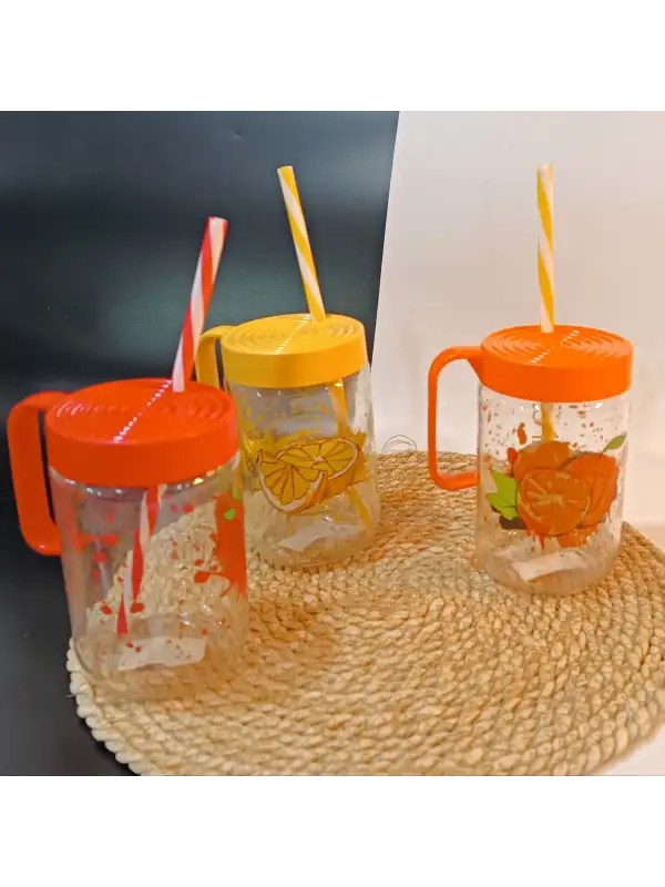 Herevin 660 cc Kulplu Desenli İnfuserli Pipetli Cam Bardak