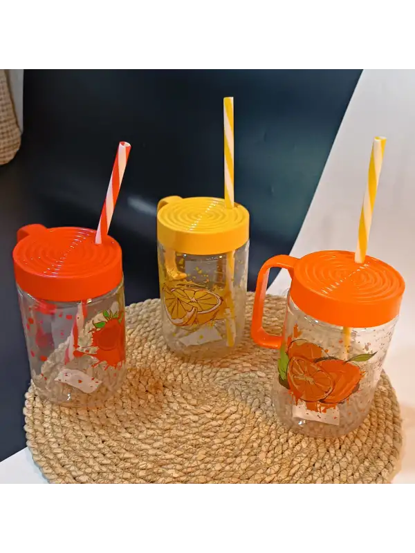 Herevin 660 cc Kulplu Desenli İnfuserli Pipetli Cam Bardak