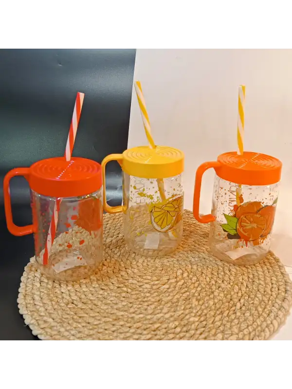 Herevin 660 cc Kulplu Desenli İnfuserli Pipetli Cam Bardak