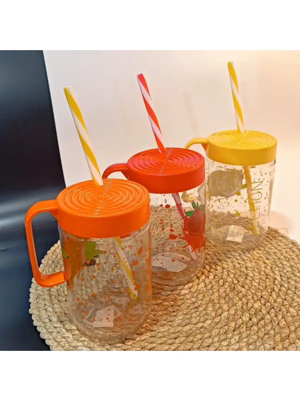 Herevin 660 cc Kulplu Desenli İnfuserli Pipetli Cam Bardak