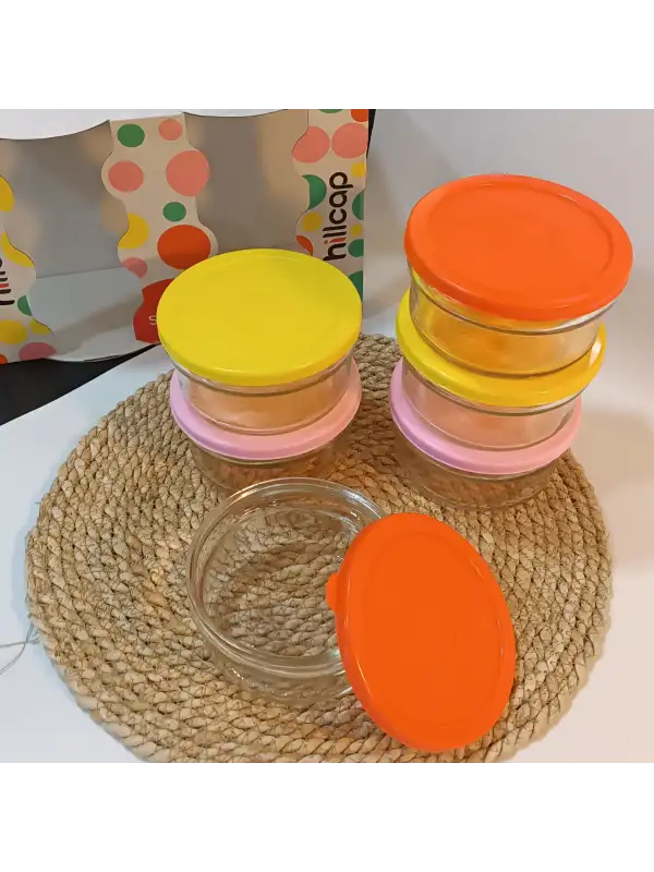 Kahvaltılık Reçellik Çerezlik Renkli Kapaklı Kalın Cam Kase Saklama Kabı 12li