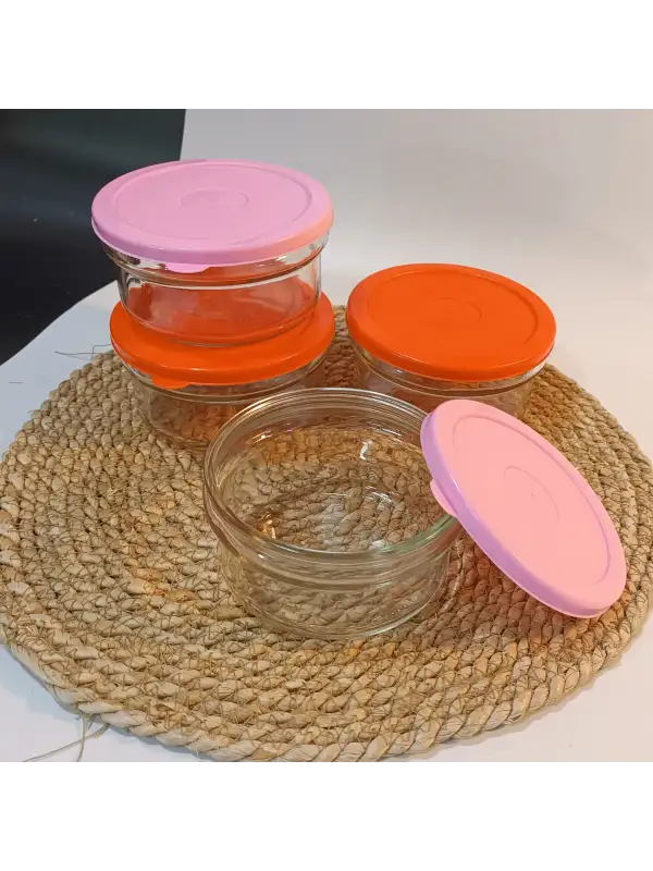 Kahvaltılık Reçellik Çerezlik Renkli Kapaklı Kalın Cam Kase Saklama Kabı 4lü