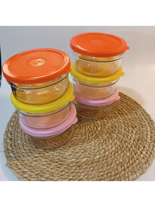 Kahvaltılık Reçellik Çerezlik Renkli Kapaklı Kalın Cam Kase Saklama Kabı 6lı