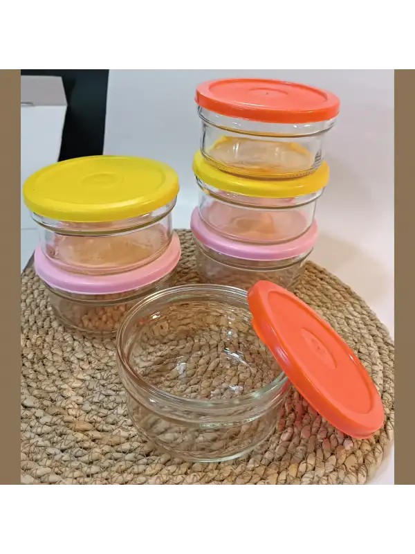 Kahvaltılık Reçellik Çerezlik Renkli Kapaklı Kalın Cam Kase Saklama Kabı 6lı