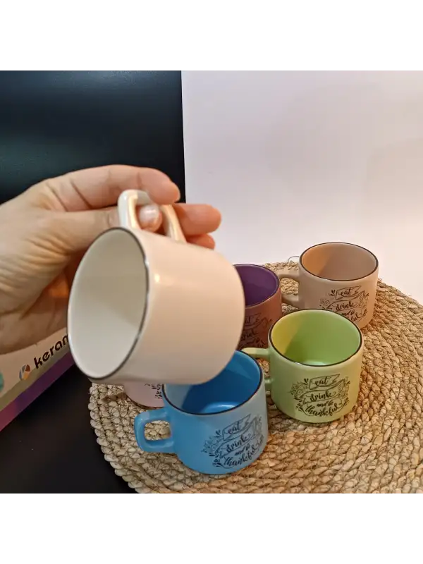 Keramika 6 Kişilik Seramik Çay Seti | Pastel Model