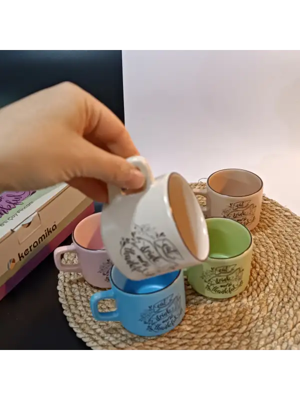 Keramika 6 Kişilik Seramik Çay Seti | Pastel Model