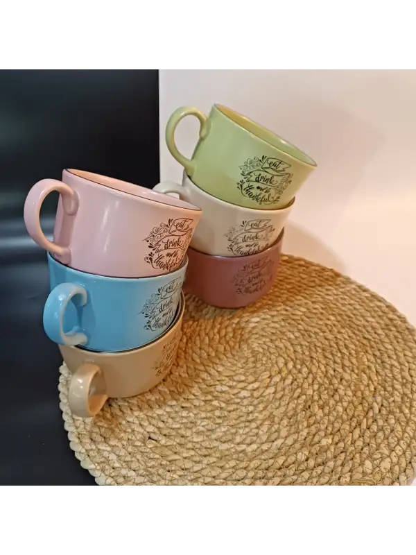 Keramika Mottolu 6 Parça Jumbo Boy Fincan Takımı 400ml