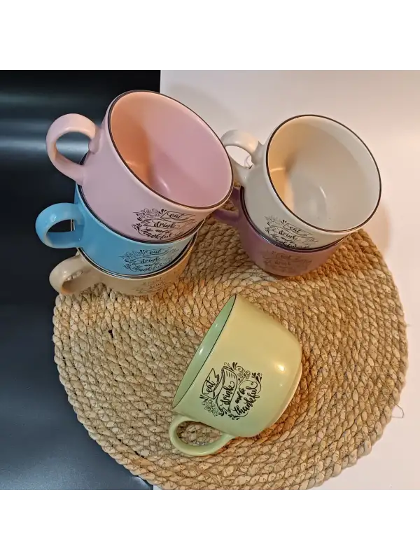 Keramika Mottolu 6 Parça Jumbo Boy Fincan Takımı 400ml