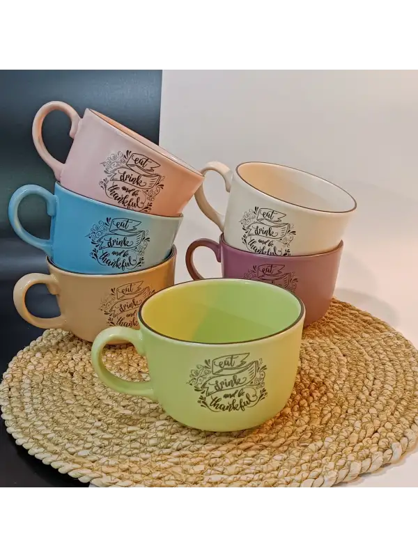 Keramika Mottolu 6 Parça Jumbo Boy Fincan Takımı 400ml