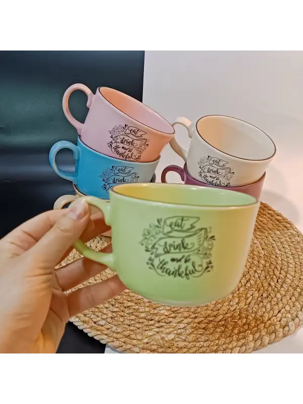 Keramika Mottolu 6 Parça Jumbo Boy Fincan Takımı 400ml