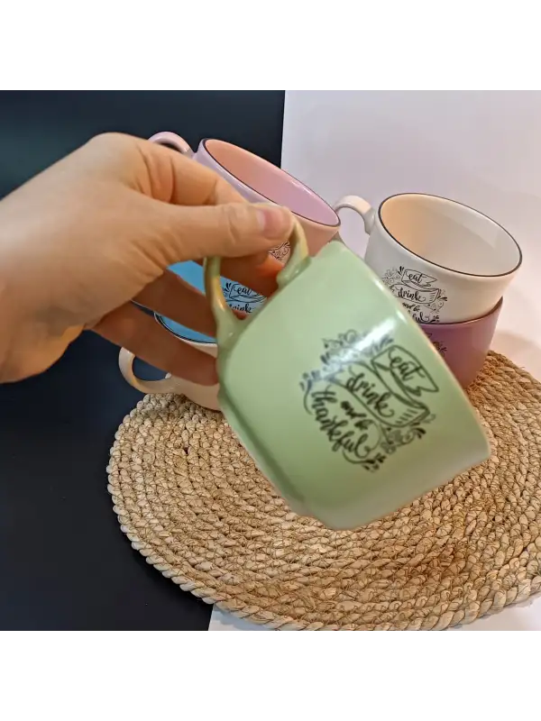 Keramika Mottolu 6 Parça Jumbo Boy Fincan Takımı 400ml