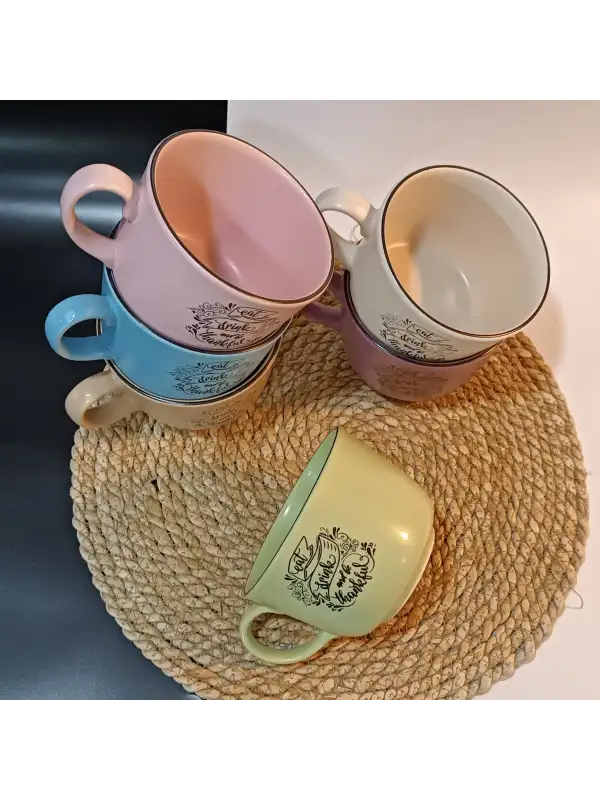 Keramika Mottolu 6 Parça Jumbo Boy Fincan Takımı 400ml