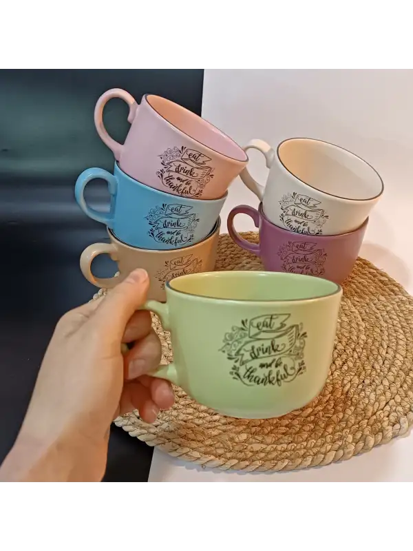 Keramika Mottolu 6 Parça Jumbo Boy Fincan Takımı 400ml