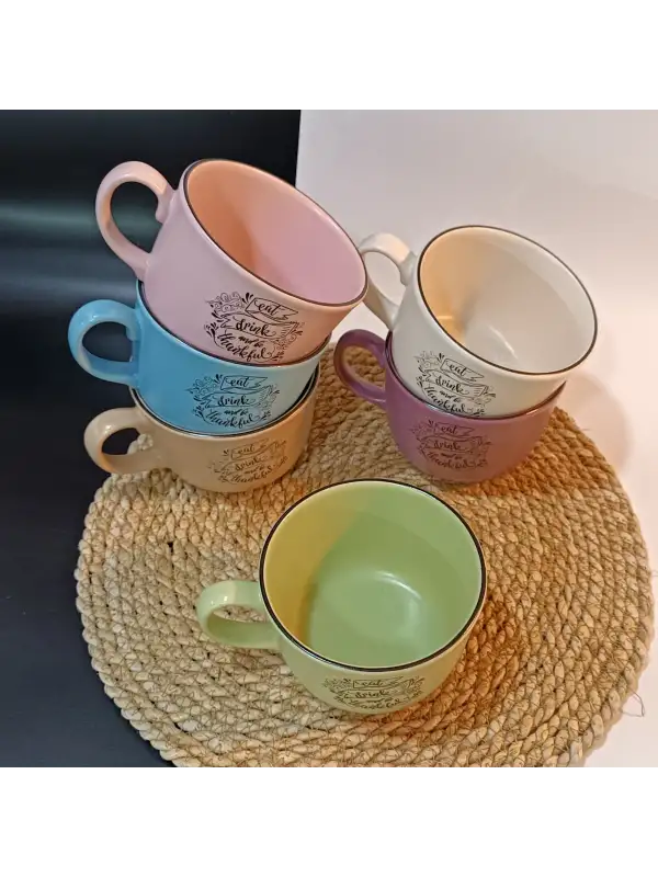 Keramika Mottolu 6 Parça Jumbo Boy Fincan Takımı 400ml