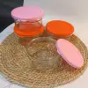 Kahvaltılık Reçellik Çerezlik Renkli Kapaklı Kalın Cam Kase Saklama Kabı 4lü