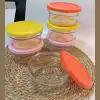 Kahvaltılık Reçellik Çerezlik Renkli Kapaklı Kalın Cam Kase Saklama Kabı 6lı