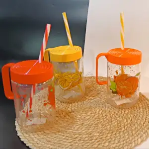 Herevin 660 cc Kulplu Desenli İnfuserli Pipetli Cam Bardak