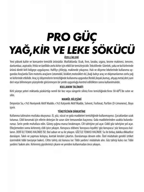 Pro Güç Yağ Kir Leke Sökücü 1 Lt