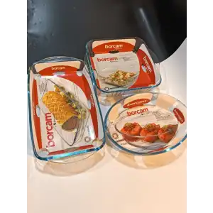 Borcam Orta Boy Fırın Kalıbı 3 Lü Set Fırın Tepsisi ( 59084+59006+59384)