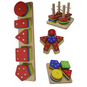 Eğitici Ahşap Şekilli Montessori Geçmeli Bul tak (4LÜ SET) Oyun Kokusuz, Sağlıklı, Boyası Çıkmaz