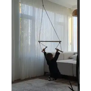 Trapez Ahşap Duyusal Salıncak 8mm İp 100kg Taşır Set Çocuk Aktivite Jimnastik Gelişim Salıncağı