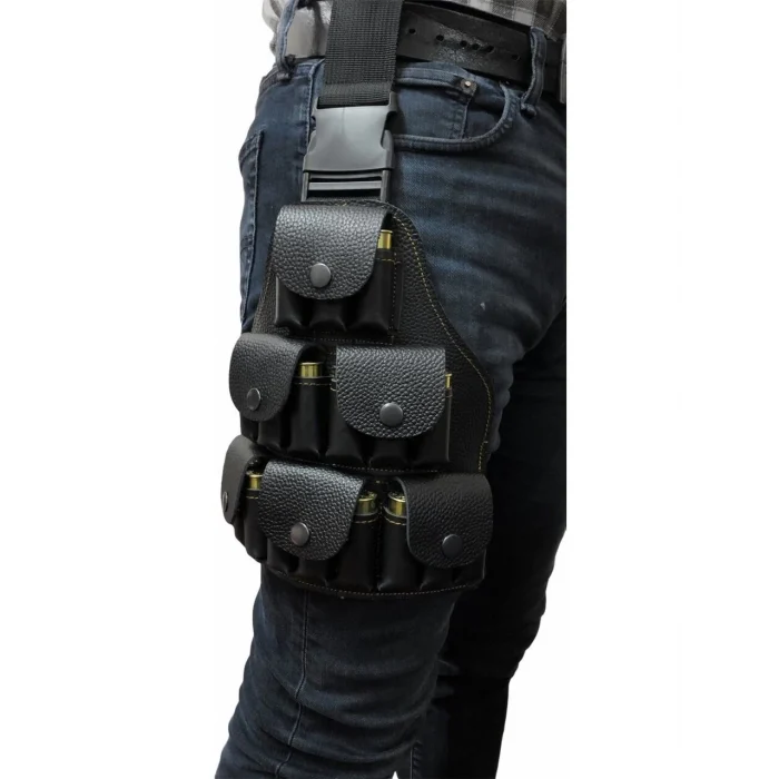 Çetin Av Taktikal Bacak Fişekliği 12 Kalibre %100 Deri - Siyah