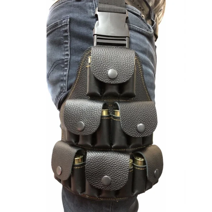 Çetin Av Taktikal Bacak Fişekliği 12 Kalibre %100 Deri - Siyah