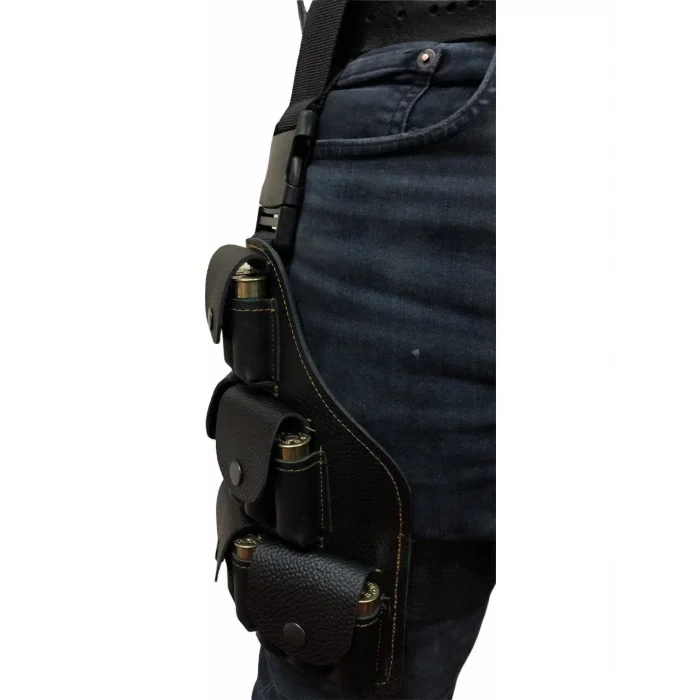 Çetin Av Taktikal Bacak Fişekliği 12 Kalibre %100 Deri - Siyah