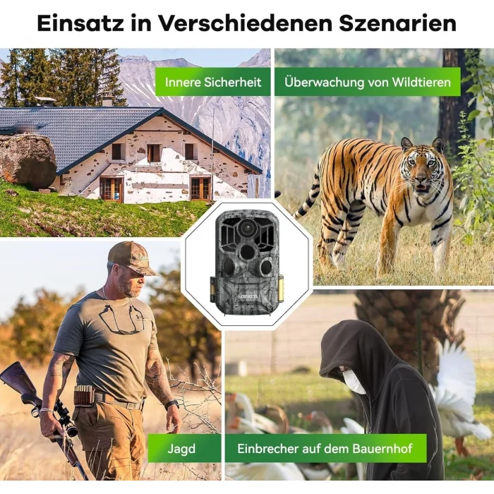 DEATTI Trail Fotokapan, 48 MP Fotoğraf ve 4K Video, 30m Gece Görüşlü, Su Geçirmez, Ultra Geniş Açılı Av Kamerası